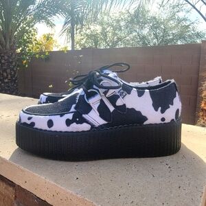 T.U.K Cow Print Platform Creepers Size 6